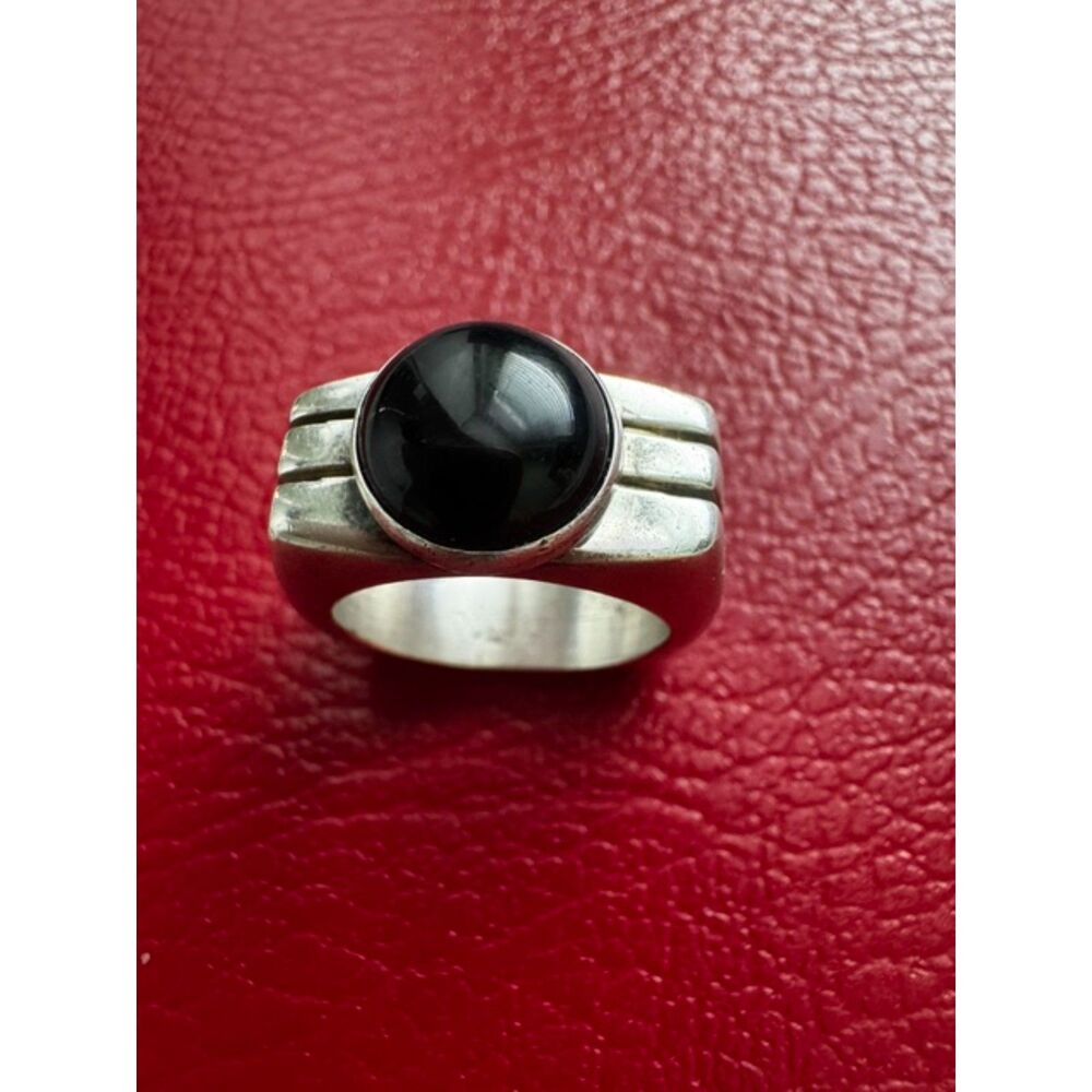 Vintage modernist onyx ring, marked Mexico .925, size 6.